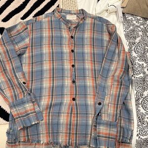 Men's Blue and Red Plaid Casual Button Down Shirt